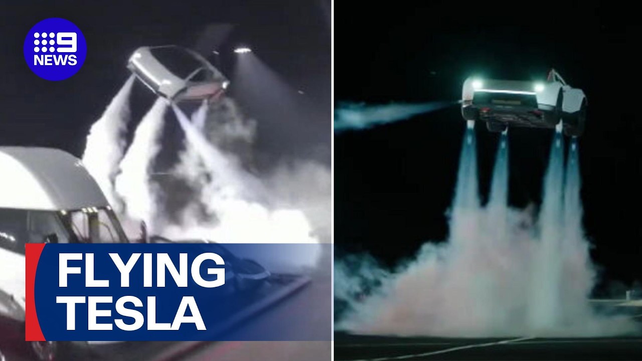 Tesla unveils upcoming flying driverless sports car model | 9 News Australia