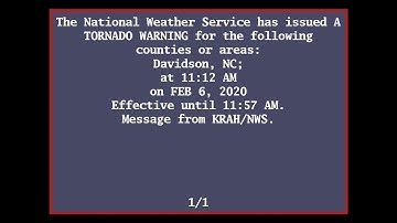EAS Reenactment Mock:  Four Tornado Warnings for Cabarrus and Davidson Counties in NC - 02/06/2020