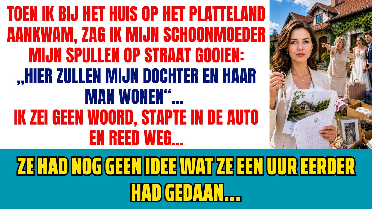 Ik kwam eerder aan bij ons vakantiehuis om mijn man te verrassen, maar op het gras lagen al mijn kleren, boeken en breekbaar servies. Mijn schoonmoeder stond in de deuropening met nog een doos in...
