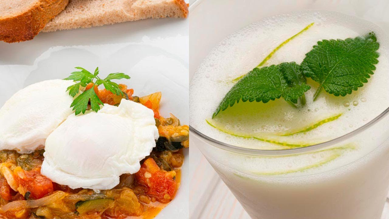 Huevos escalfados con pisto - Sorbete de limón al txakoli - Cocina Abierta de Karlos Arguiñano