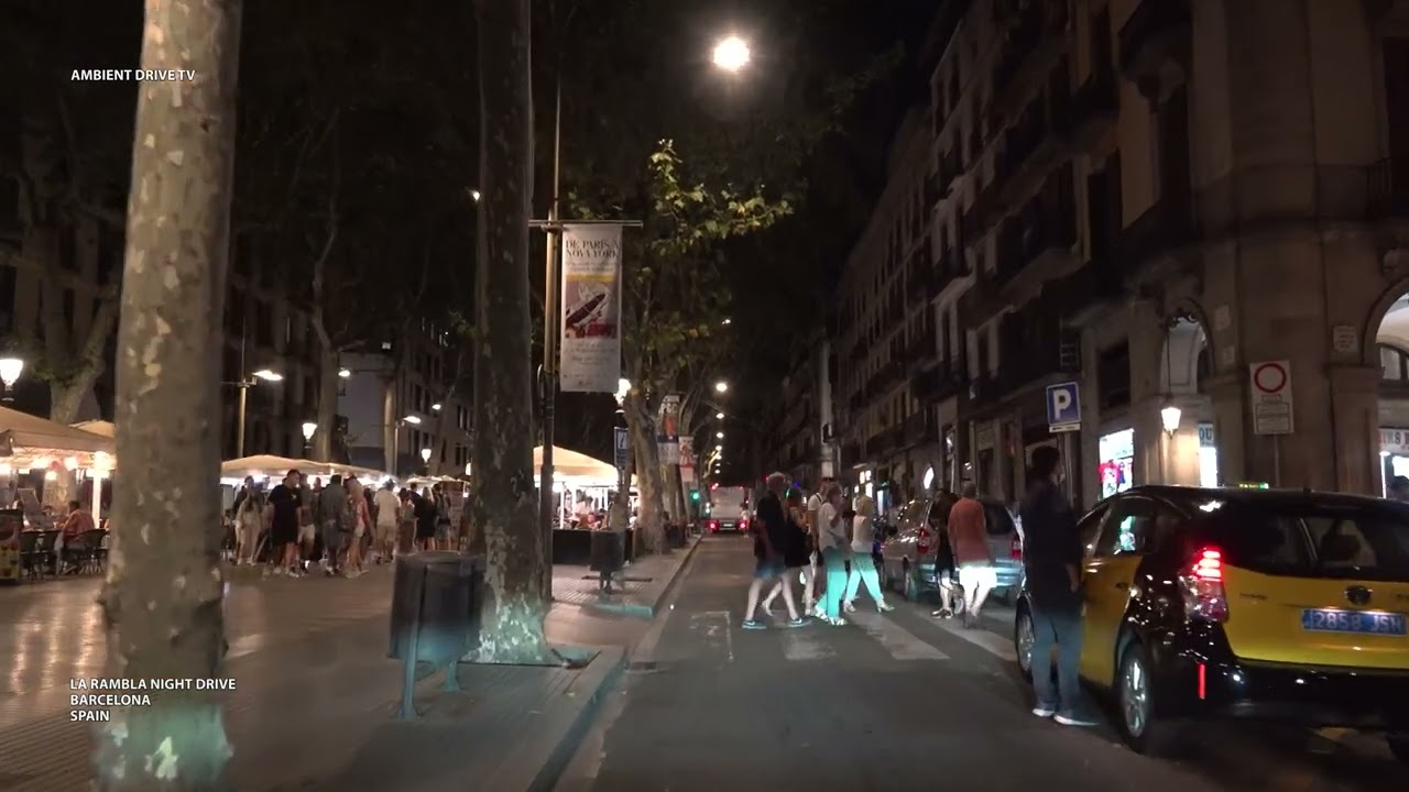 DRIVING BARCELONA SPAIN 4K - LA RAMBLA NIGHT DRIVE - AMBIENT DRIVE TV