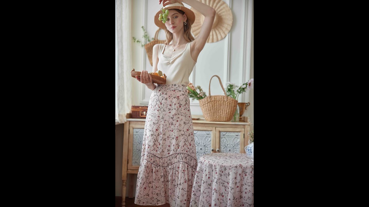 Simple Retro | Marie Printed Brown Midi Skirt | 2022 Spring Summer