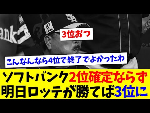 【熱い順位争い】ソフトバンク2位確定ならず、明日ロッテが勝てば3位に【なんJ反応】【プロ野球反応集】【2chスレ】【5chスレ】