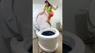 SUPER HIGH JUMP into Worlds Largest Toilet Black Pool in Slow Motion BIG SPLASH #shorts