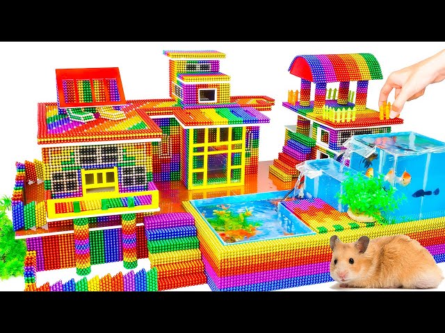 DIY - Build Mega Mansion Has Waterfall Pool For Goldfish, Hamster With Magnetic Balls (Satisfying) class=