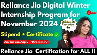 Jio Winter Internship Program 2024  | Reliance Jio Internship for College Students | Paid Internship