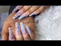 Long Baby Blue Ombré • Acrylic Powder Nails