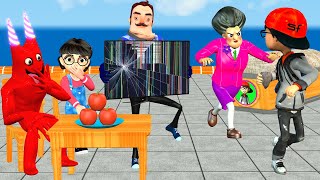 Scary Teacher 3D vs BanBan Red - Hello Neighbor Troll Nick with Broken TV in Miss T&#39;s New House Fun