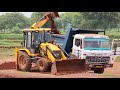 JCB Backhoe Loading Mud Tata Truck And Going Other Village For Unload Mud