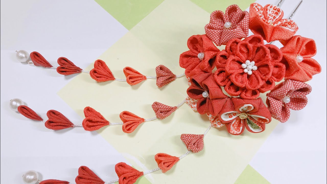 【つまみ細工】成人式の髪飾り②組み上げ、さがり編  Канзаши Flor kanzashi flower 手工制作　StayHome