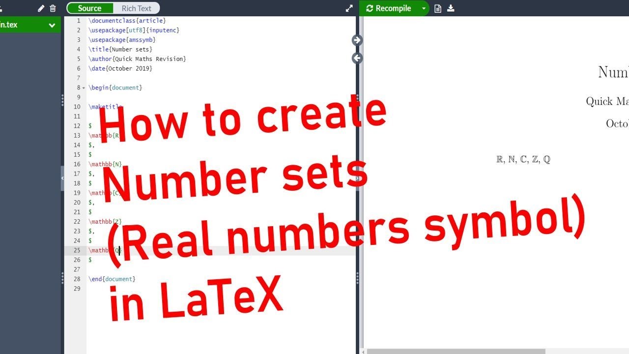 Number sets symbols in LaTeX/Overleaf (Making the Real Numbers symbol