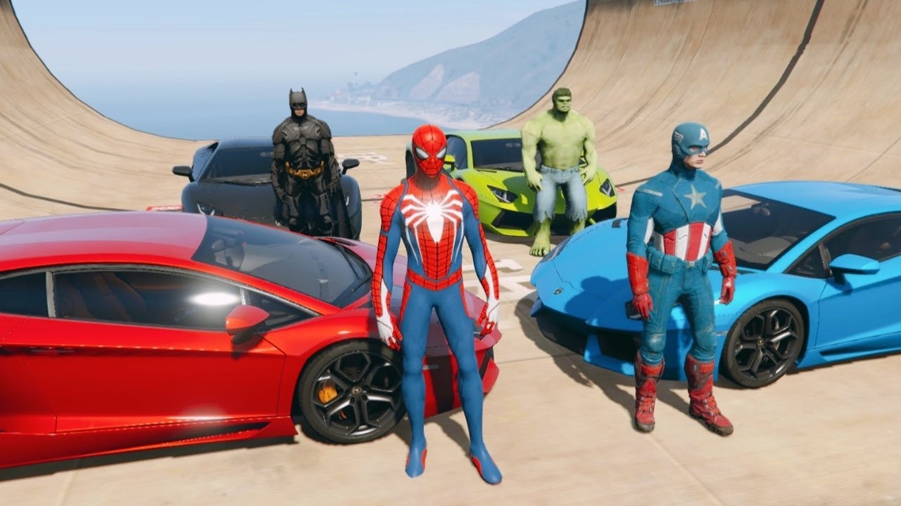 GTA 5 MOD Spiderman Hulk Batman Captain America Mobil Balap Lamborghini