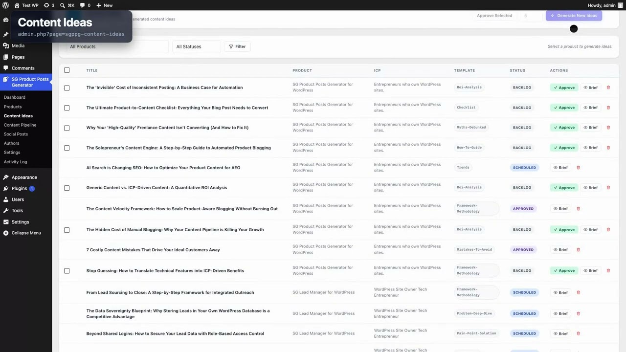 SG Product Posts Generator for WordPress features walkthrough preview