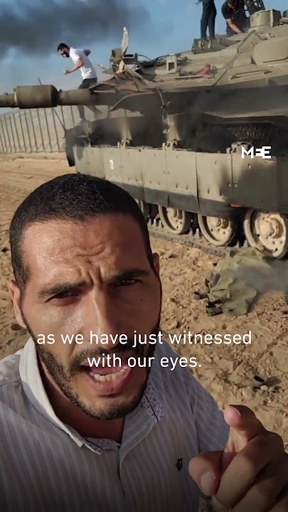 Palestinian fighters seizing Israeli tanks in Gaza