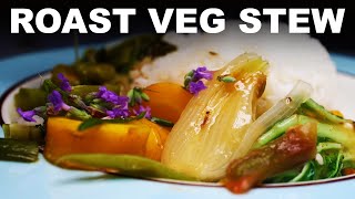 Summer vegetable stew | steamed rice | lavender flowers