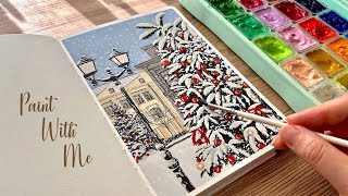 Christmas Landscape Painting/  etchr Sketchbook and Brush Set Review Jelly Gouache