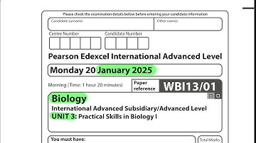 A level | Biology | Unit 3 |  January 2025 | Pearson Edexcel |