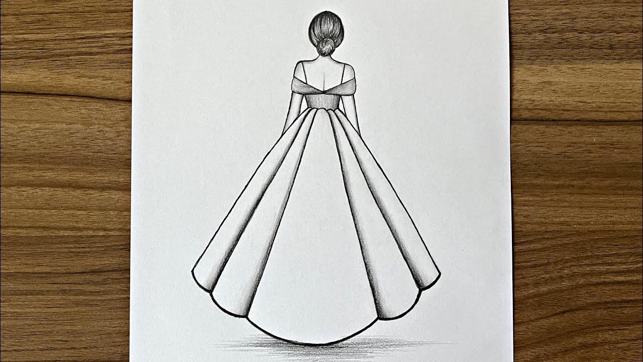 Woman In Gown Standing Greyscale Line Drawing Combing Long Beautiful Hair.  Lady In Dress Grooming Head Haircut Coloring Book Page. Stock Photo by  ©nialowwa 502084068