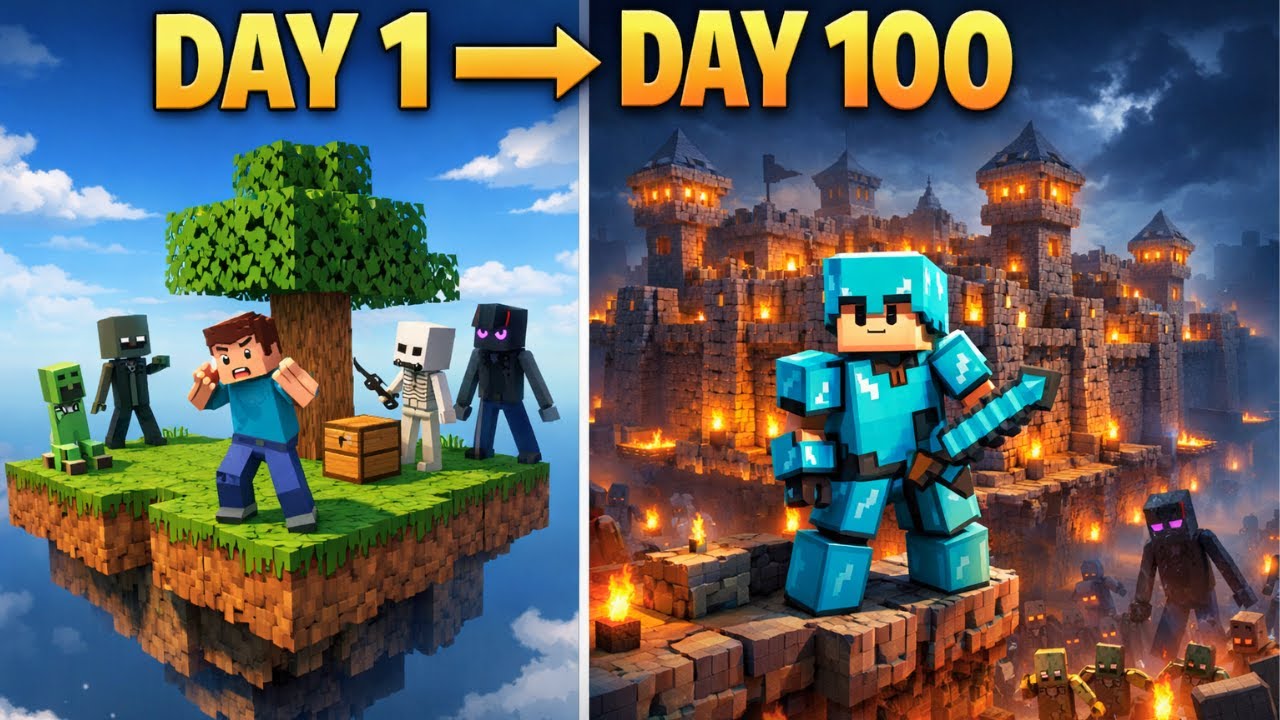 MC Minecraft: Monster Sky Island 100 Days Survival Challenge?!