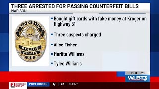 Three arrested after purchasing gift card with counterfeit bills in Madison