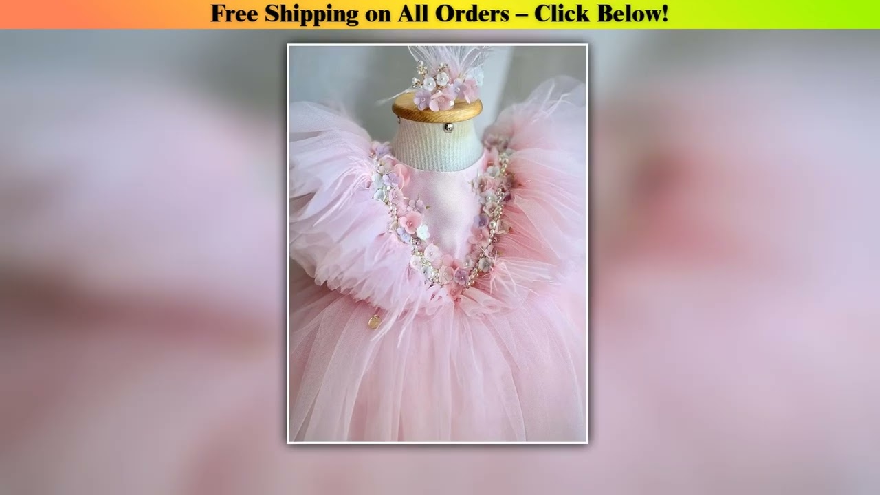 Cross-Border Children's Dress One-Year-Old Beaded Flower Princess Dress Girl's Tulle Dress Sweet