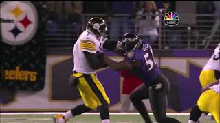 Ben Roethlisberger somehow escapes a relentless Suggs and throws the ball out of bounds - 2010