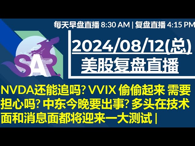 美股直播08/12[复盘] NVDA还能追吗? VVIX 偷偷起来 需要担心吗? 中东今晚要出事? 多头在技术面和消息面都将迎来一大测试 |