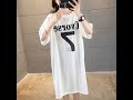 Women-s T shirt dress Oversized spring summer alphanumeric print mid length yollow back round neck