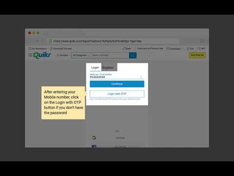 Quikr Jobs login with mobile & OTP