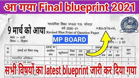Class 10th New blueprint (09/03/2021)/ latest blueprint MP Board kaksha 10vi /नया ब्लूप्रिंट 2021