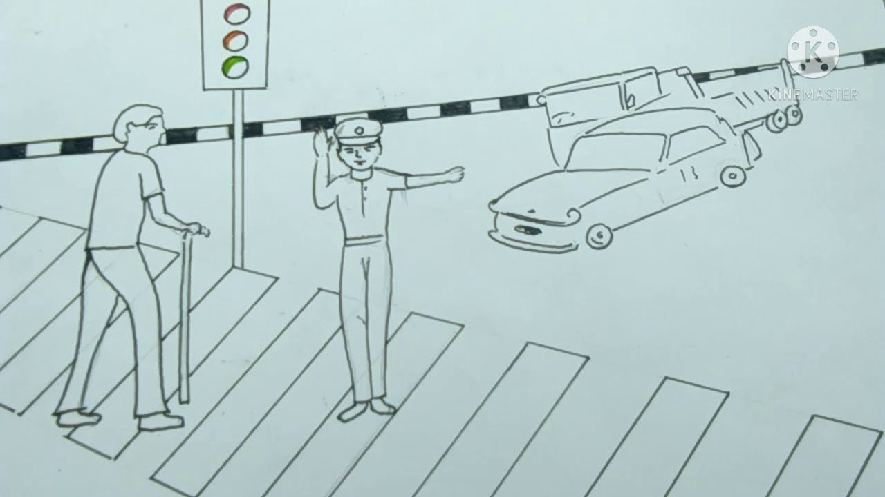 How to Draw Road Safety Easy Drawing for School Kids Step by Step  YouTube