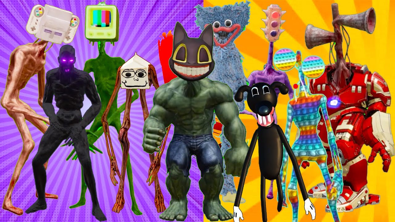 Team Siren Head level up boss vs human green hulk vs cartoon cat hulk ...