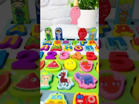 Дерев'яна розвиваюча дошка сортер для дітей Монтессорі з магнітною рибалкою абеткою числами тваринками, видео 1