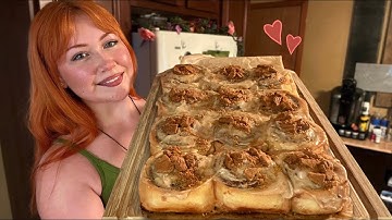 ASMR Baking Cookie Butter Cinnamon Rolls (Close Whisper, Rainy Ambience)