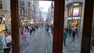 Taking tram through Istiklal Street - Istanbul