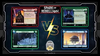 Star Wars Unlimited Spark of Rebellion Gameplay Vader Green vs Emperor Palpatine Blue