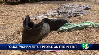 Man killed, woman hospitalized after being set on fire inside tent, Stockton police said