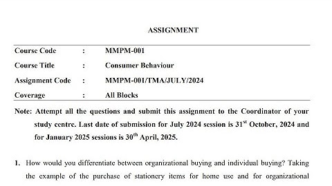IGNOU MMPM - 001 Solved Assignment July 2024 Jan 2025 PDF | MBA | Consumer Behavior