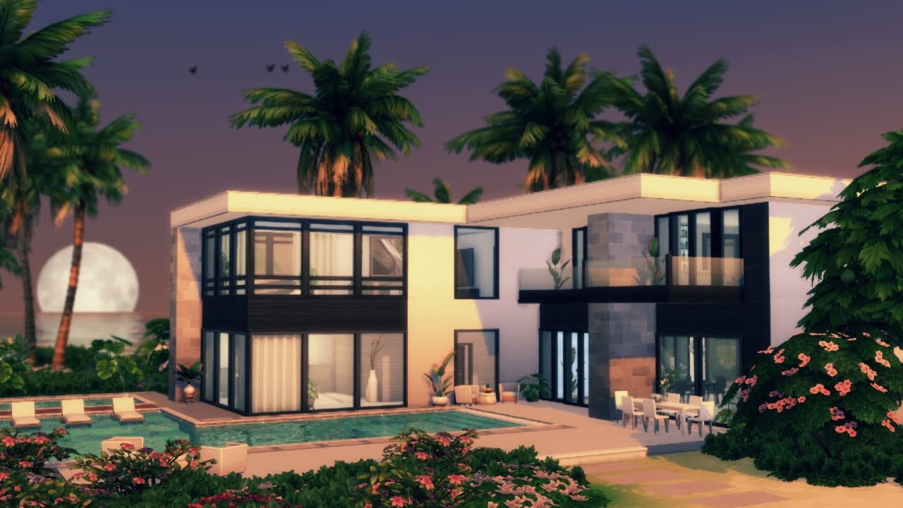 Modern Beach House Sims 4 No Cc Sims 4 Stop Motion Build Youtube