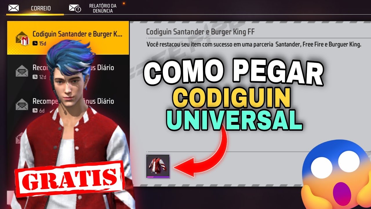 NÃO CHEGOU? CODIGUIN DA JAQUETA SANTADER FREEFIRE, COMO PEGAR JAQUETA  SANTANDER! NOVIDADES FREE FIRE 