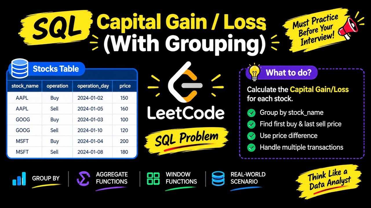 💡 LeetCode SQL Medium Problem | Capital Gain/Loss Explained Step by ...