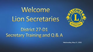 2020 MD27D1 Lions Club Secretary Training