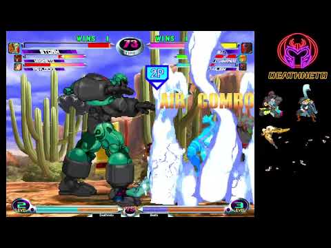 MvC2 Dhalsim/Sentinel 95% & 50% yoga strike DHC spinout combos (on Storm and Sentinel respectively)