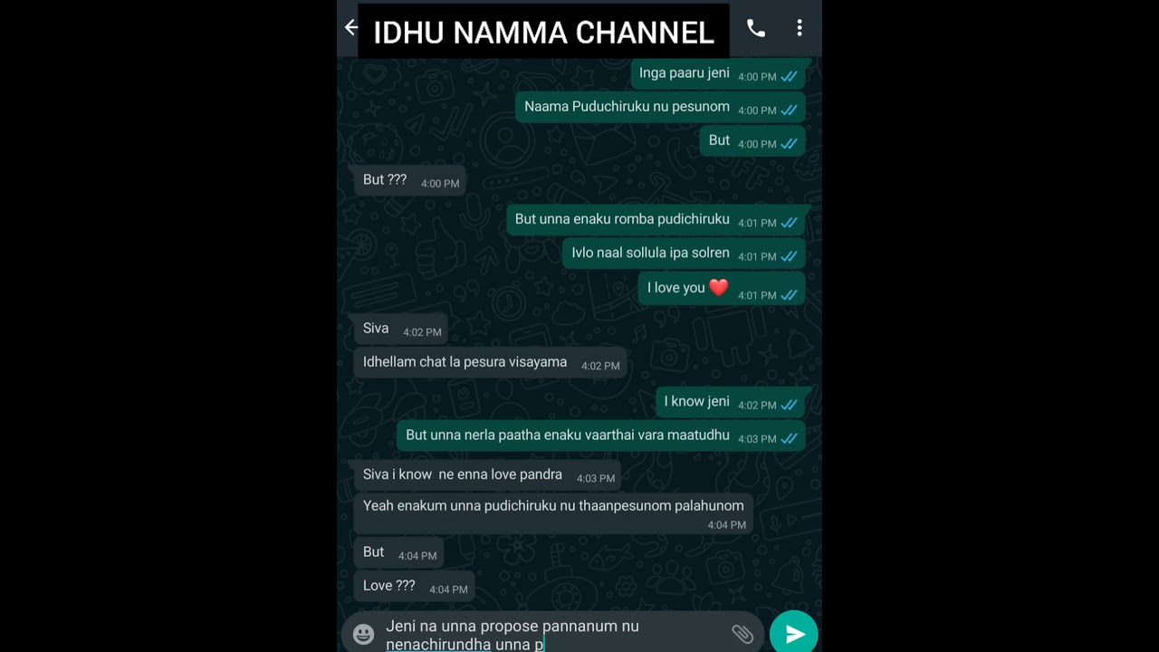 Cute Love to Marriage Proposal Whatsapp Chat Tamil Don't Miss it 😍