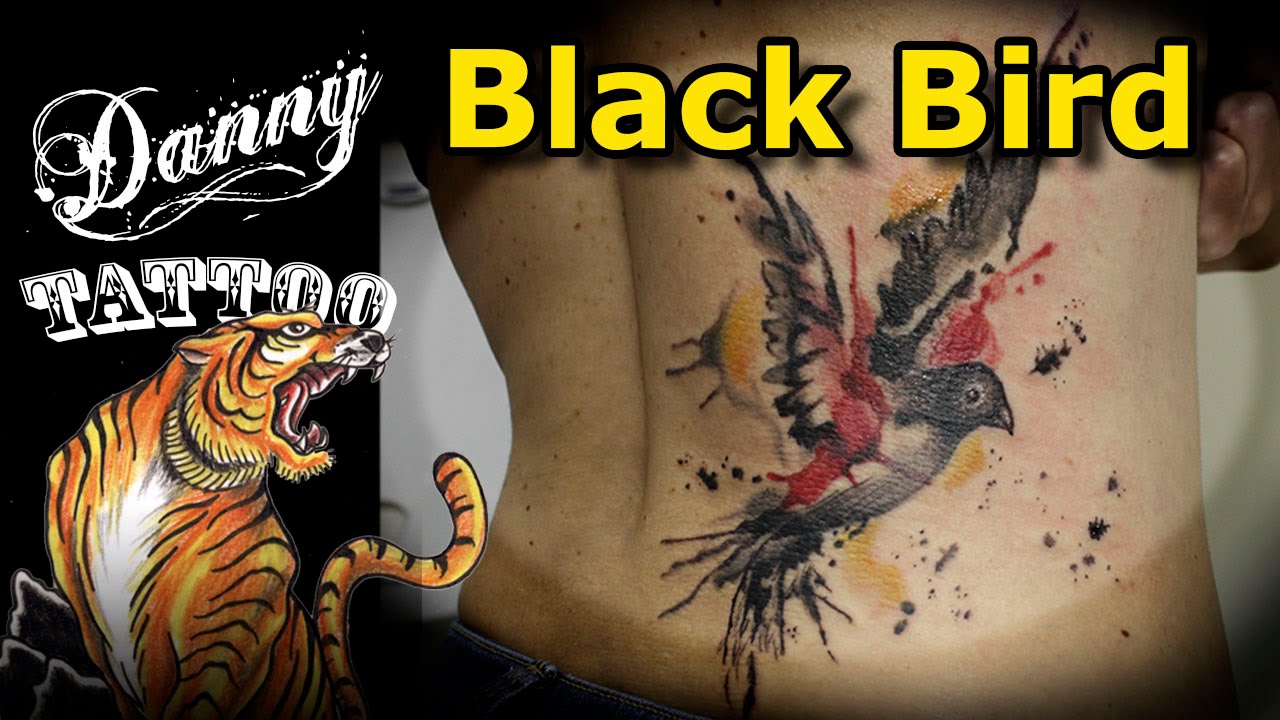 Watercolor Black Bird Tattoo