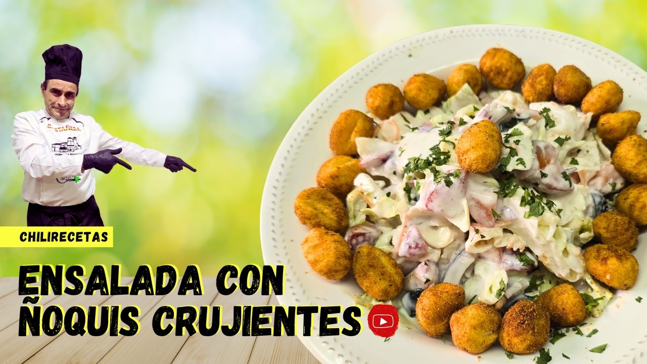 Ensalada templada con ñoquis crujientes y salsa de yogur