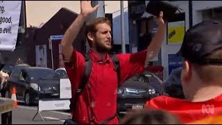 'No' man interrupts Brisbane pride rally yelling about God