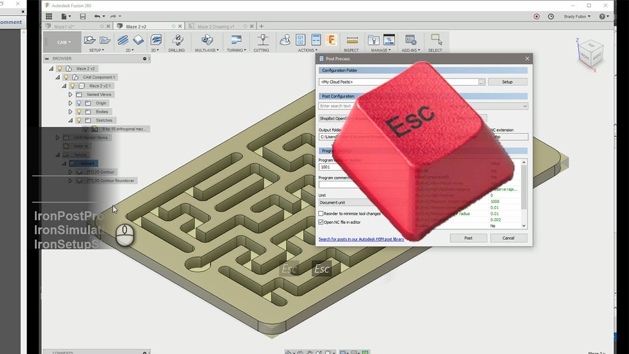 Can't escape the post process window in Fusion 360 CAM workspace - YouTube