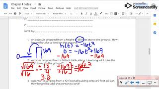 Ch 4 L2: Free Falling Quadratic Story Problems