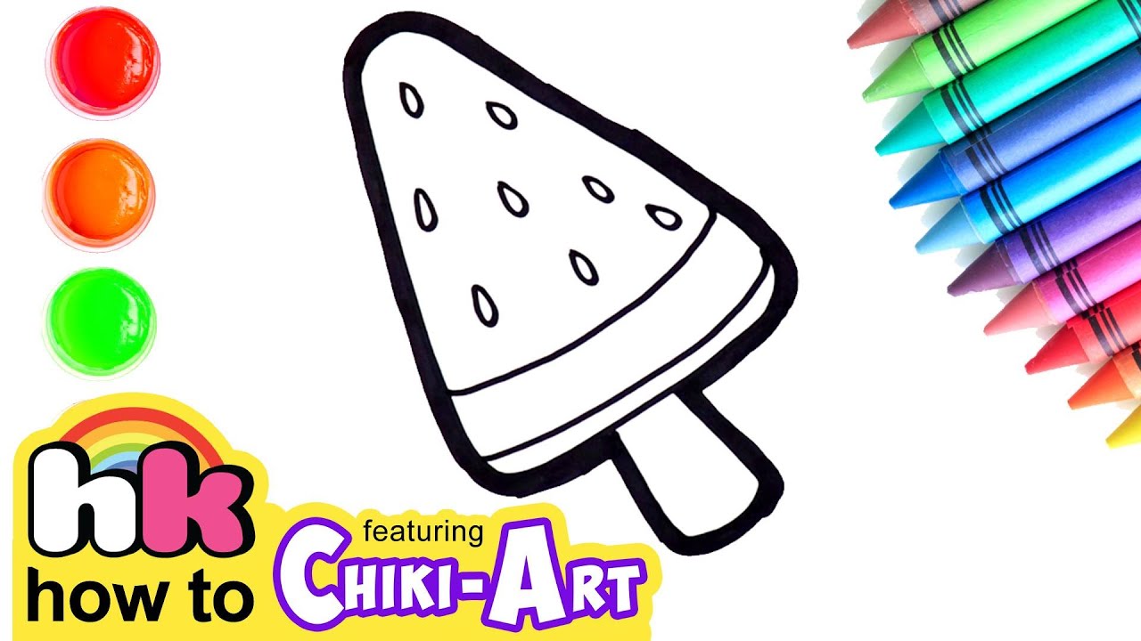 ⁣Let's Draw A Yummy WATERMELON POPSICLE  🍉 | Drawing & Coloring For Kids | HooplaKidz How To